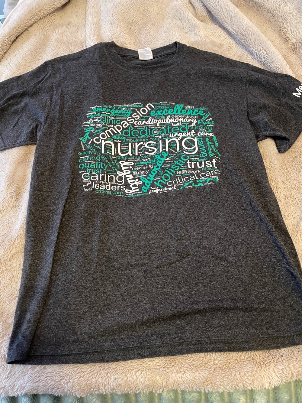 Port and Company Dark Gray Nursing Word-Heart Tee with Teal Accents